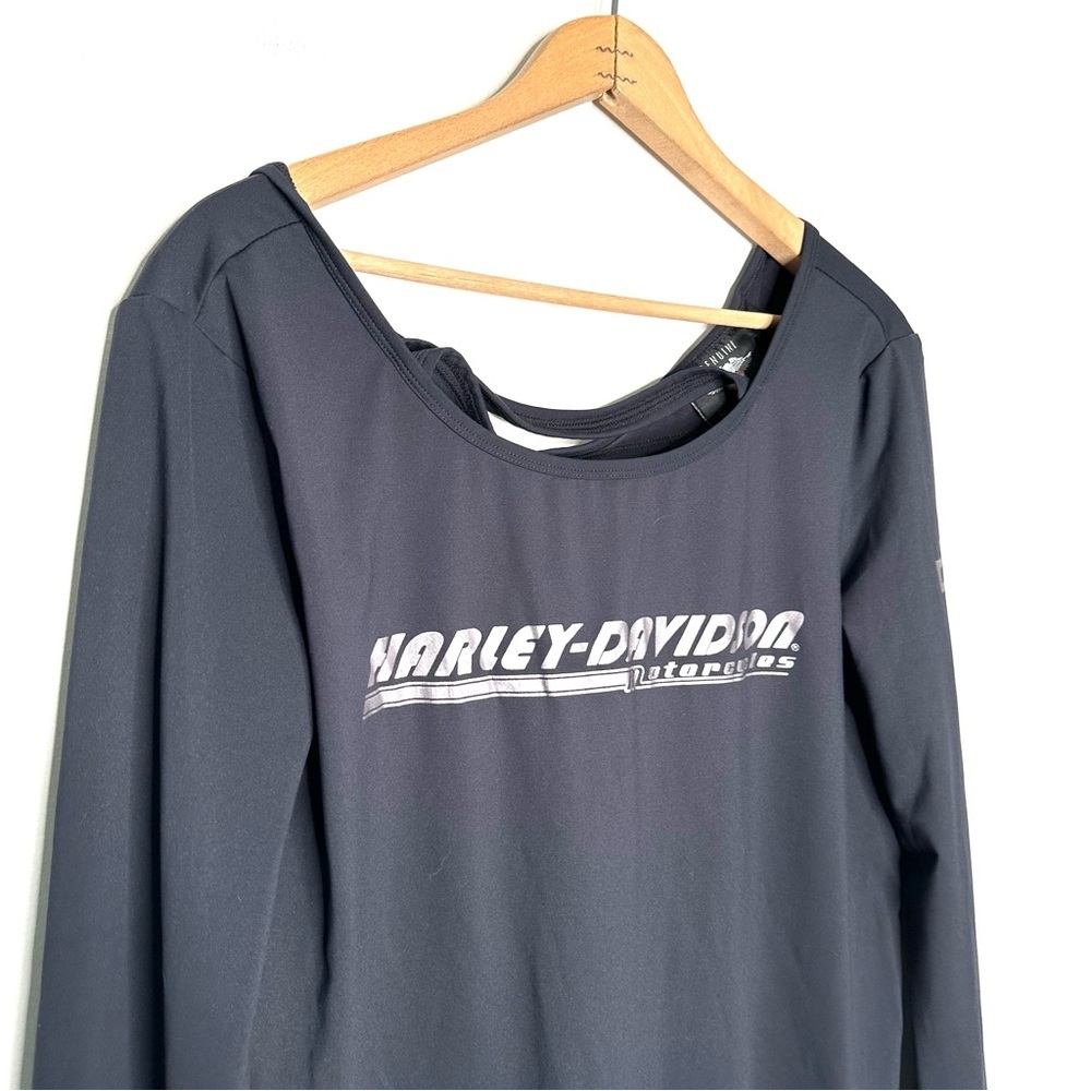 Harley-Davidson | Women's Black Key Hole Back Long Sleeve Top Size Large - Picture 3 of 11